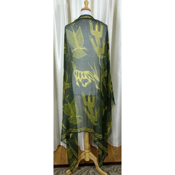 PAPILLON KHAKI GREEN MUSTARD YELLOW SAFARI SARONG COVER UP SCARF WRAP 44"x71" - Picture 7 of 7